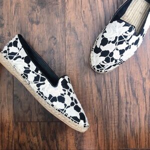 Cole Haan • Palermo lace espadrilles flats slip on loafers black leather cream